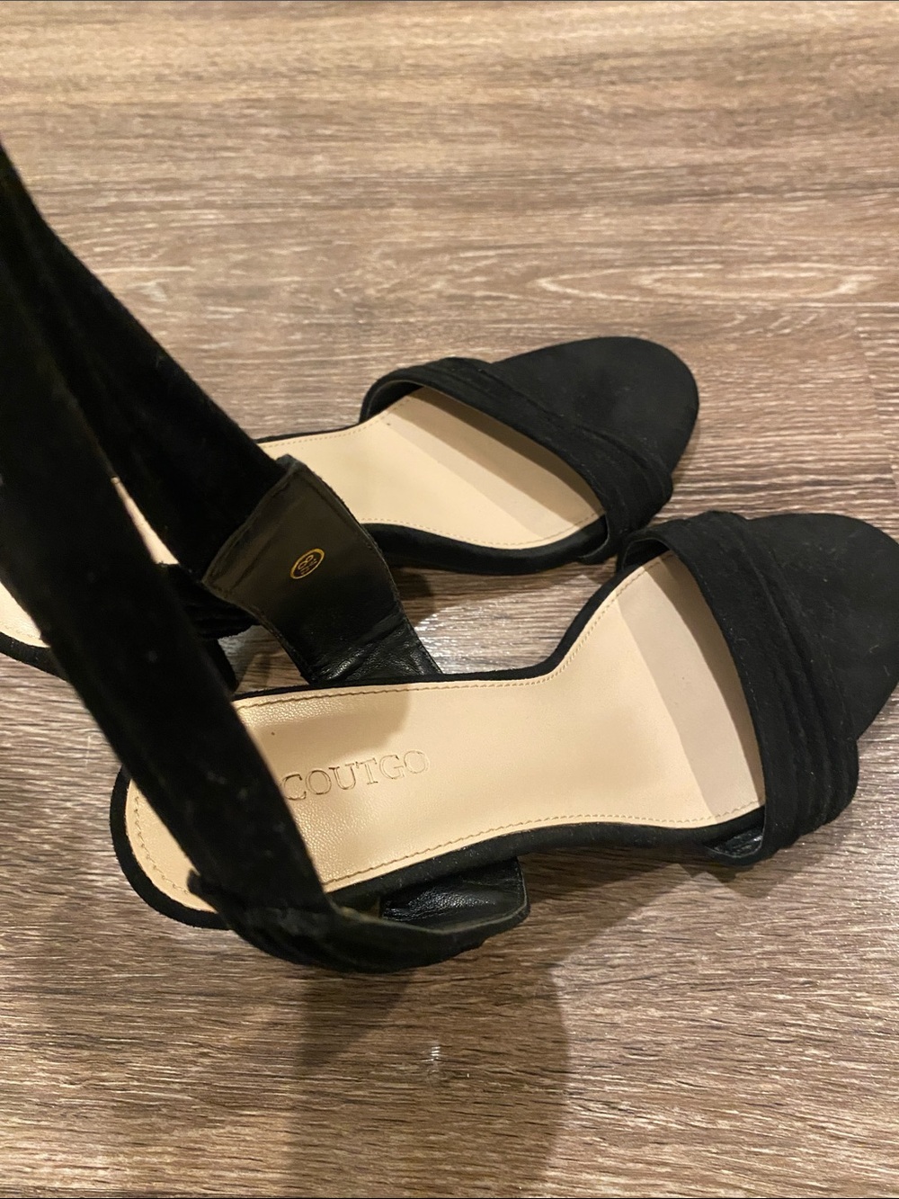 Coutgo Black Ankle-Tie Open-Toe Heels